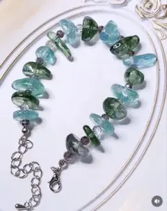 グリーン×アクア 天然石風ブレスレット 春夏デザイン ハンドメイド