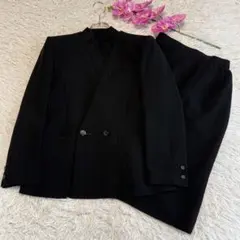 レディースノーカラースリーピーススーツセットアップ　M 黒　レトロ　古着