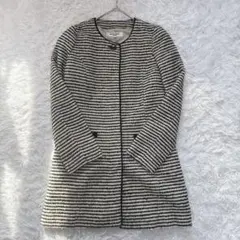 ナチュラルビューティーベーシック ノーカラーコート S ボーダー 上品 冬 美品