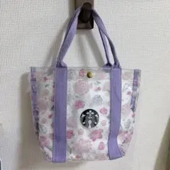 スターバックス 花柄 クリアトートバッグ パープル STARBUCKSのサムネイル