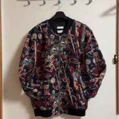 【美品】ZARA/ザラ　総柄 ジャガード織り ブルゾン　スカル　太陽　ジャケット