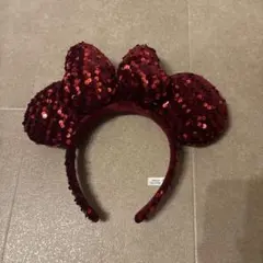 ワインレッド スパンコール ミッキー耳カチューシャ