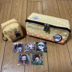 【鬼滅の刃】善逸スクエアペンケース／ミニポーチ付きキーホルダー／シール５枚セット