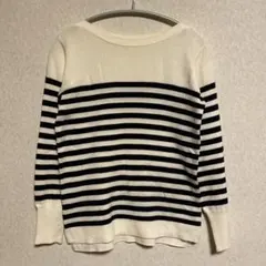 grove ニットトップス　ストライプ　オフホワイト×ブラック