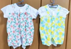 天竺半袖プレオール　パイン　花柄　2枚セット　 双子　60~70　パイナップル