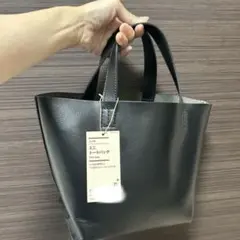 日曜日限定出品。新品未使用完売品‼︎無印良品 ヌメ革 ミニトートバッグ 黒のサムネイル