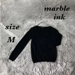 marble ink (M) 長袖トップス Ｖネック 薄手 ブラック シンプルのサムネイル