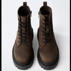 ZARA ザラ　ブラウン ジッパーブーツ 厚底　35