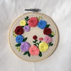 刺繍枠付き 薔薇 バラ リーフ リース パール 壁掛け インテリア かわいい