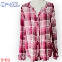 美品Croft & Barrow長袖ロングシャツ XXL ピンク系チェックM