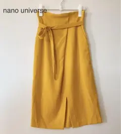 ナノユニバース スカート ミモレ丈 Iライン アシメタック ベルト付 黄 36