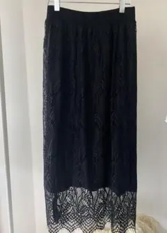 新品　韓国　リバーシブル 2WAY ニットxレーススカート ブラック