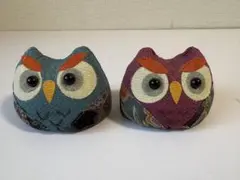 【縁起物】ふくろう置物 2体セット ちりめん細工 幅7cm 和モダン インテリア