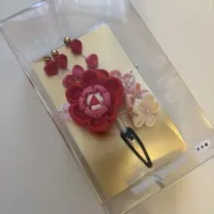 日本製　髪飾り ちりめん 紅梅 パール付　七五三　髪飾り