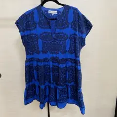 ZARA 刺繍 ティアードワンピース ブルー Lサイズ