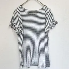 ロフト ボーダー Tシャツ フリルスリーブ XS 白黒 コットン お出かけのサムネイル