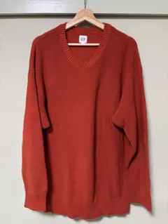 GAP コットンニット セーター 赤 XL 無地 クルーネック 秋冬