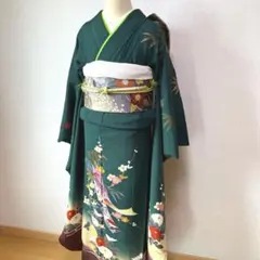 正絹 振袖 Silk 緑 花文様 菊 梅 古典柄 成人式 晴れ着 2512a16 - メルカリ