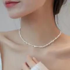 ミニ ふぞろい 淡水パール風 ネックレス ホワイト 極小パール 華奢 シンプル