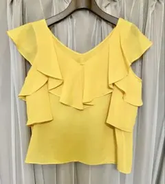 【超美品】グレースコンチネンタル イエローフリルノースリーブトップス 36