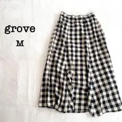 【グローブ】白黒 ギンガムチェック ロングフレアスカート M m4196