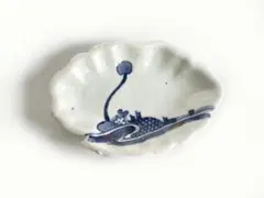 骨董　アンティーク　古九谷金銀彩　蛇籠文様　葉形　皿　変形皿　甘手