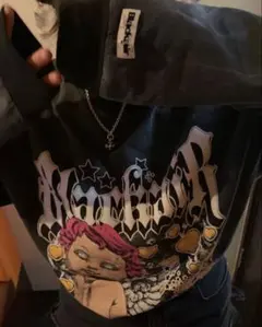 グラフィックプリント ブラック長袖Tシャツ