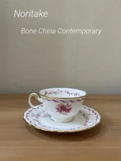 昭和レトロ ノリタケ カップ&ソーサー 1客 花柄 ピンク ボーンチャイナ