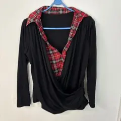 INGNI 赤チェック襟　カシュクール長袖シャツ