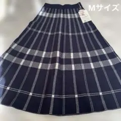 しまむら　ネイビー チェック柄 フレアスカート　ロングスカート　M