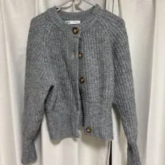 ZARA グレー ニット カーディガン