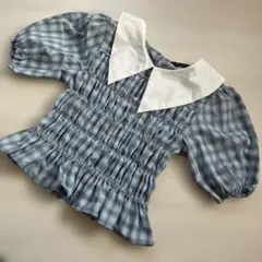 lovetoxic☆チェック柄半袖ブラウス☆シャーリング　パフスリーブ