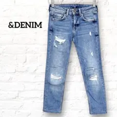 &DENIM スキニー ローウエスト ダメージデニム 24 ブルー