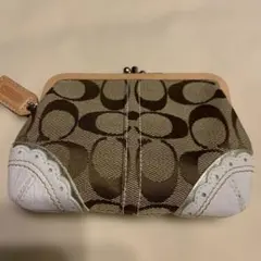COACH コインケース ベージュ・ホワイトがま口財布