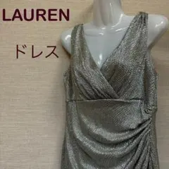 ローレンラルフローレン　ワンピースドレス　ひざ丈　ゴールド　エレガント　L相当