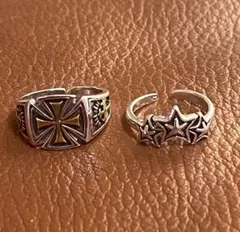 2個シルバー925 メキシカンジュエリークロスと太陽モチーフ細み星形リング