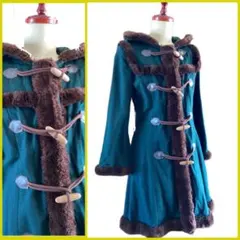 【1970s vintage】昭和レトロ古着深緑ボアフード付ウールダッフルコート