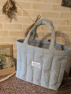ハンドメイド★大人可愛いキルティングトートバッグ／くすみブルー