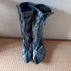 デニム風ロングブーツ ウエスタンスタイル