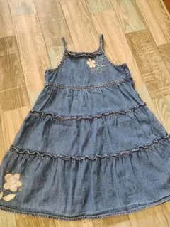 デニム花刺繍ジャンバースカート 100cm~