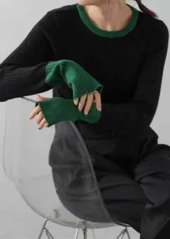 【新品】(B×G)BONJOUR SAGAN 配色フィンガーホールリブニット