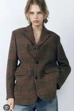 ザラ チェック テーラードジャケット