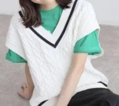 スピックアンドスパン　C/Peケーブルニットベスト　ケーブルニット　ベスト