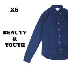 ビューティ&ユース　長袖シャツ　 ボタンダウン　無地　紺　XS