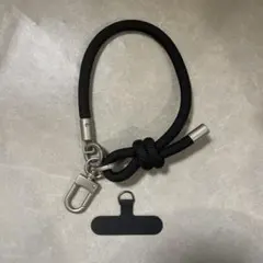 ブラックナイロンショルダースマホストラップ黒ブラックカラビナシルバー