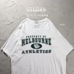 00’s GILDAN 白Tシャツ　メルボルン　スクール　カレッジ系　ブルドッグ