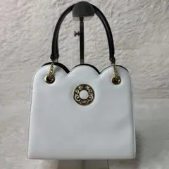 ★HANAE MORI バイカラー 白紺 フォーマルバッグ サークルロゴ 希少