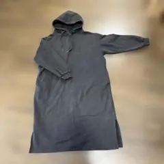 studio CLIP ダークグレー フード付きロングワンピース長袖　裏起毛