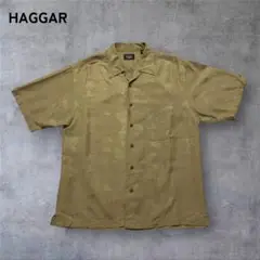 【306】Haggarハガーキューバシャツ開襟ボタニカル柄半袖カーキKhaki