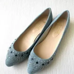 水色ビジュー付きポインテッドトゥパンプス　23cm